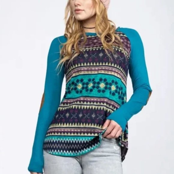 Teal BLUE SUEDE ELBOW PATCH T-SHIRT: Size XL - Picture 1 of 4